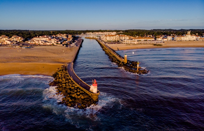 Beach break at Hossegor with surfers